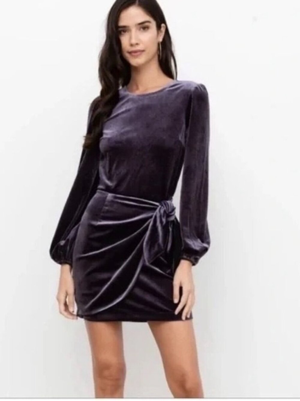 NWT Yumi Kim Tie Me Over Velvet Long Sleeve Mini Dress in Purple Slate. Size S